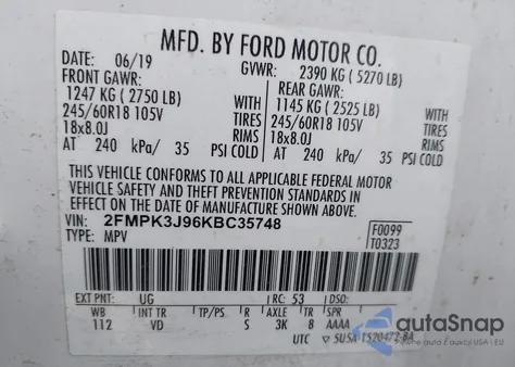 2019 Ford Edge Sel from USA, damaged, VIN 2FMPK3J96KBC35748